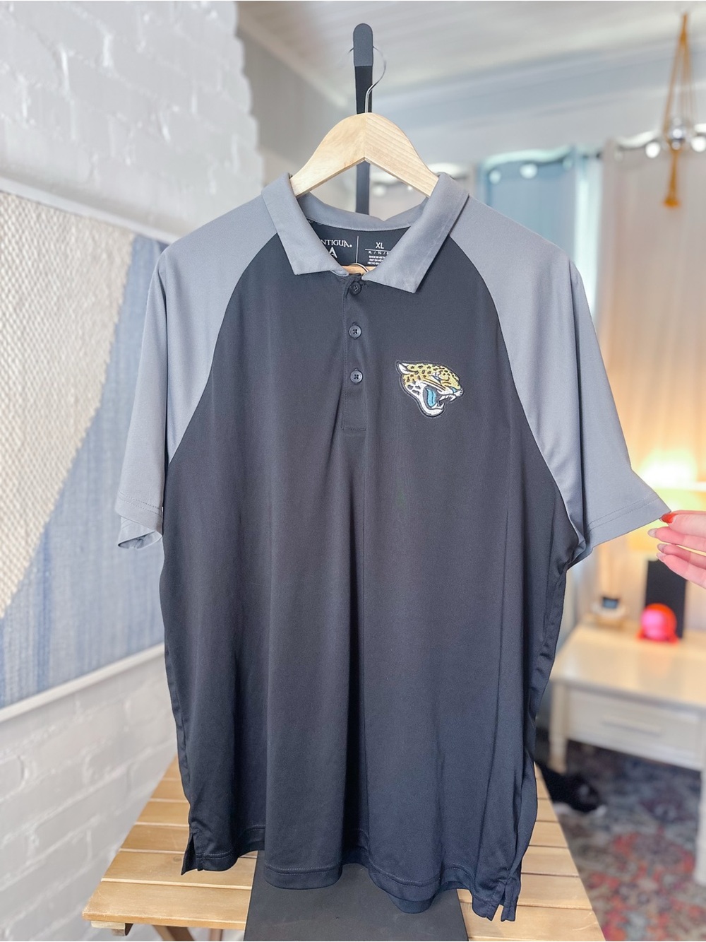 Antigua Black and Grey Jacksonville Jaguars Polo Shirt